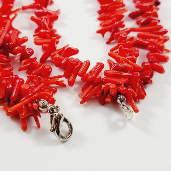 Red Coral 3 Strand Branched Necklace and Free Gift - Picture 3 of 5